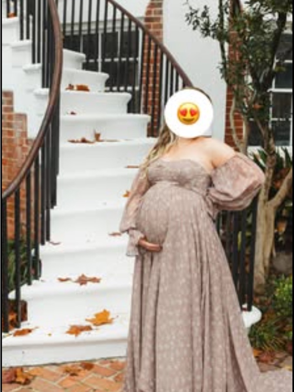 Off-Shoulder Taupe Floral Maternity Maxi Dress